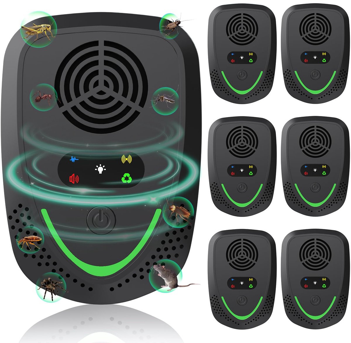 SnelShoppen - Gecool 6-Pack Ultrasone Ongediertebestrijders, 4 Modi, Krachtige Plug-In Ongediertebestrijding voor Muizen, Ratten, Kakkerlakken, Muggen