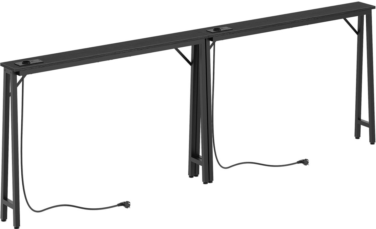 SnelShoppen - Set van 2 Consoletafels 15 cm Breed, Smalle Haltafels met Oplaadstation, Metalen Frame, Zwart voor Gang, Hal en Achter de Bank XCT05L2CB