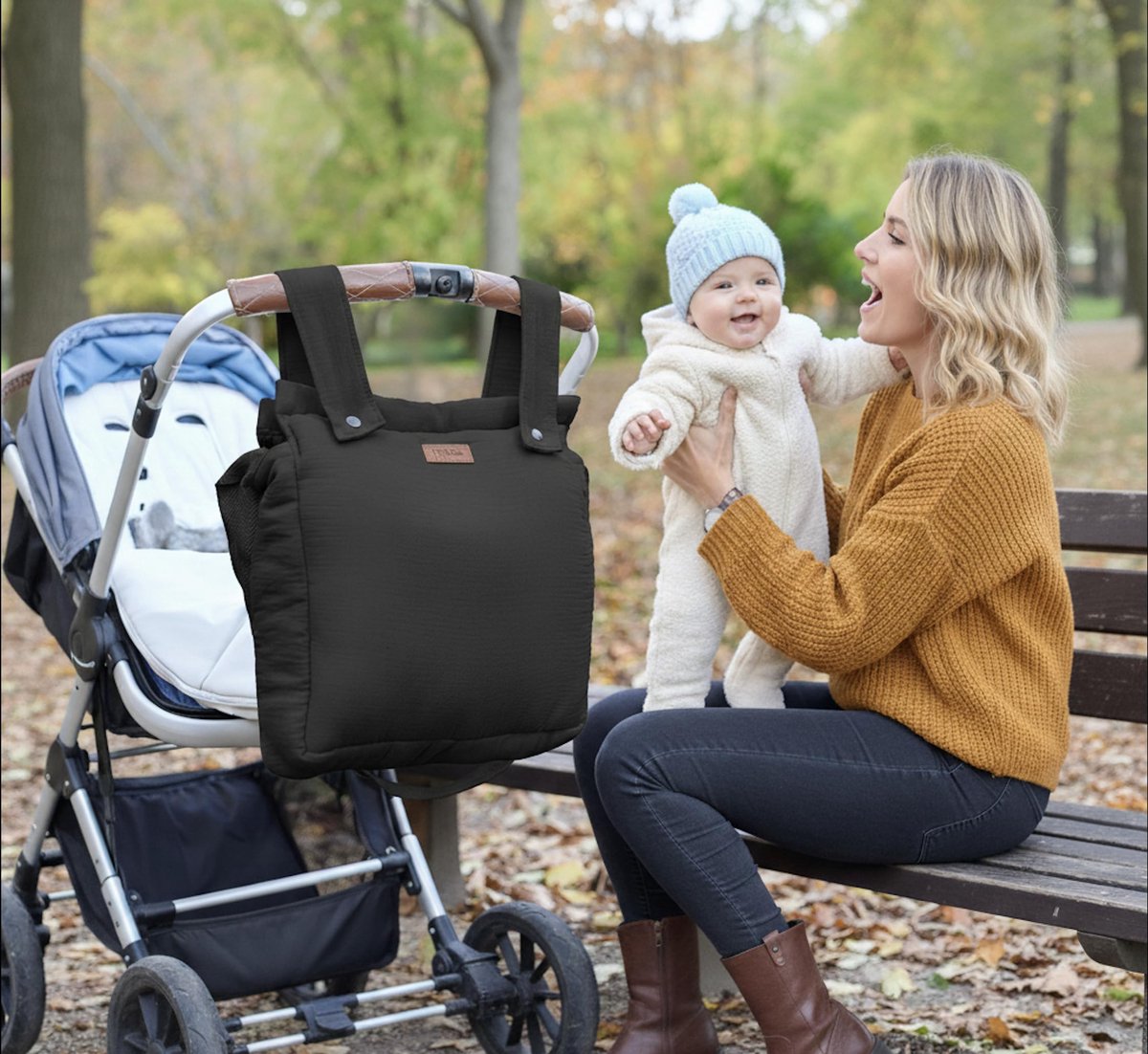 SnelShoppen - Ruime Kinderwagentas en Zwangerschapstas, Multifunctionele Organizer voor Kinderwagen, Zwart, Ideaal voor Moeders, Ruimte voor Babyspull