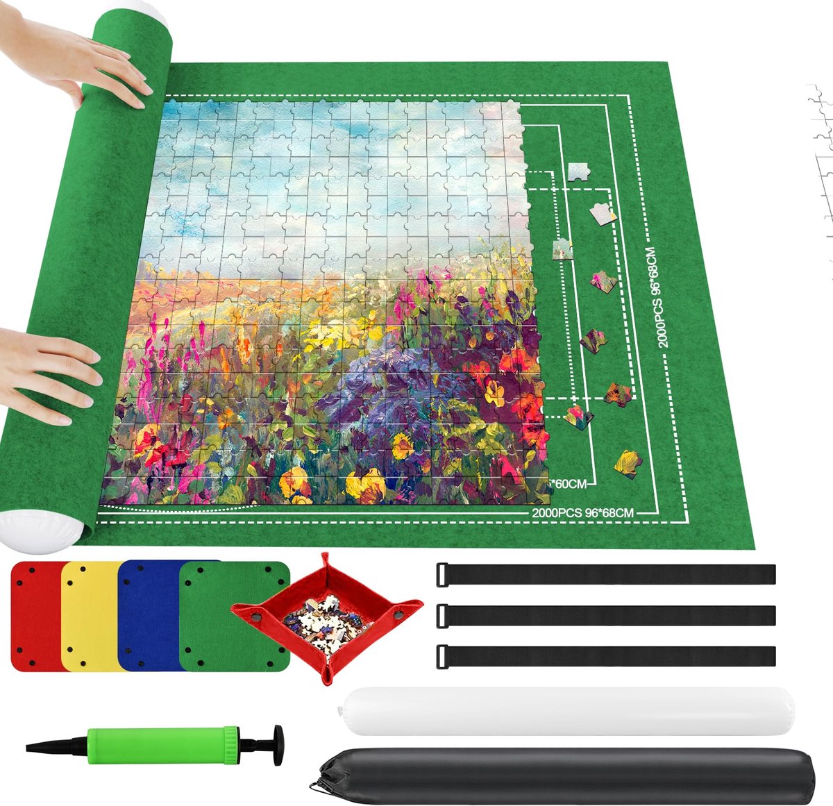 SnelShoppen - Ainiv Puzzelrol Vilten Mat, Draagbare Oprolbare Puzzelmat met Hulplijnen voor Maximaal 2000 Stuks, Opvouwbare Puzzelmat met Opblaasbare