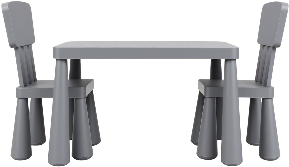 3-delige Kindermeubelset – Kindertafel met 2 Stoelen, Kunststof Kindermeubilair voor de Kinderkamer – Donkergrijs