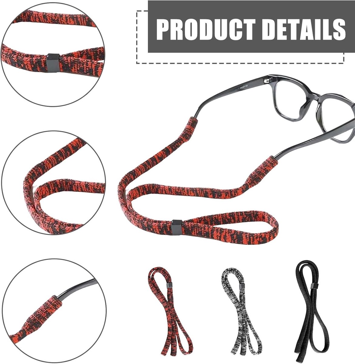 Set van 5 Brilbanden voor Sport, Unisex Brilkettingen, Ideaal voor Zonnebrillen en Sportbrillen