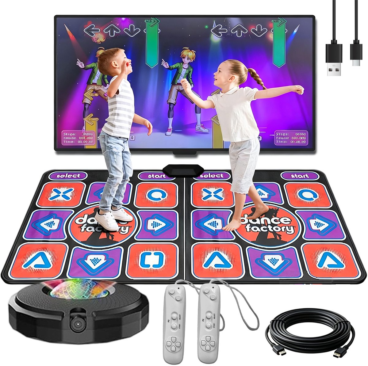 Dansmat Kinderen met Camera - Interactieve AR Dansmat - Dubbele Dansmat - Meeslepende Speelmat - HDMI Plug & Play - Antislip - 180° Draaibare Camera - Kleurrijke Lichten - Opvouwbaar - Voor Dansen & Bewegen & Spelen Thuis