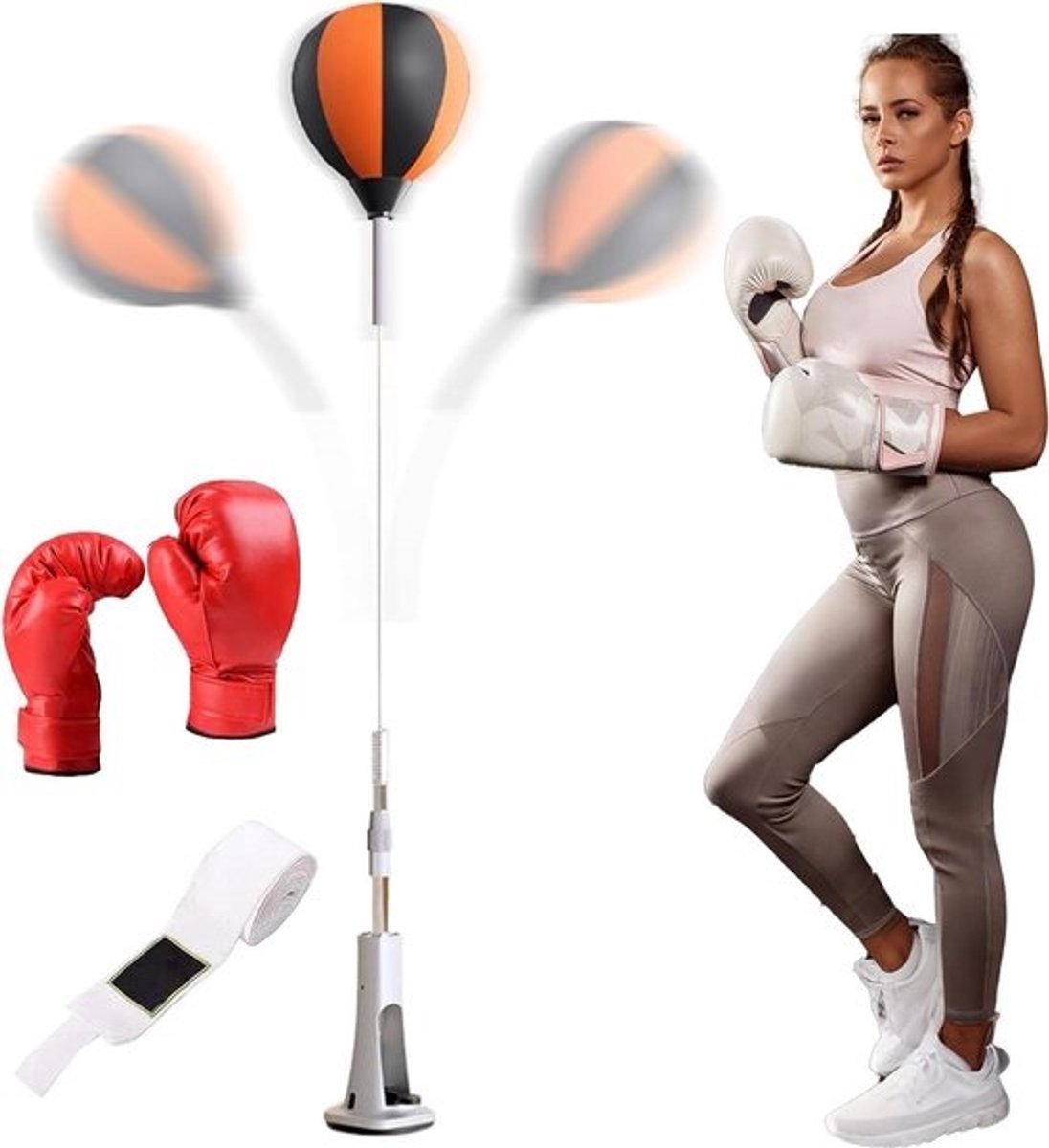 Staande Bokszak - Reflextas Boksen - Spanning Verlichten - Snelle Reset Functie - 130-150 cm - Zwart