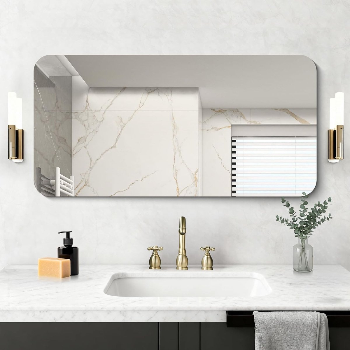 Rechthoekige Wandspiegel 50 x 100 cm Zonder Lijst met Afgeronde Hoeken voor Badkamer, Slaapkamer en Woonkamer, Hangend in Horizontale of Verticale Stand