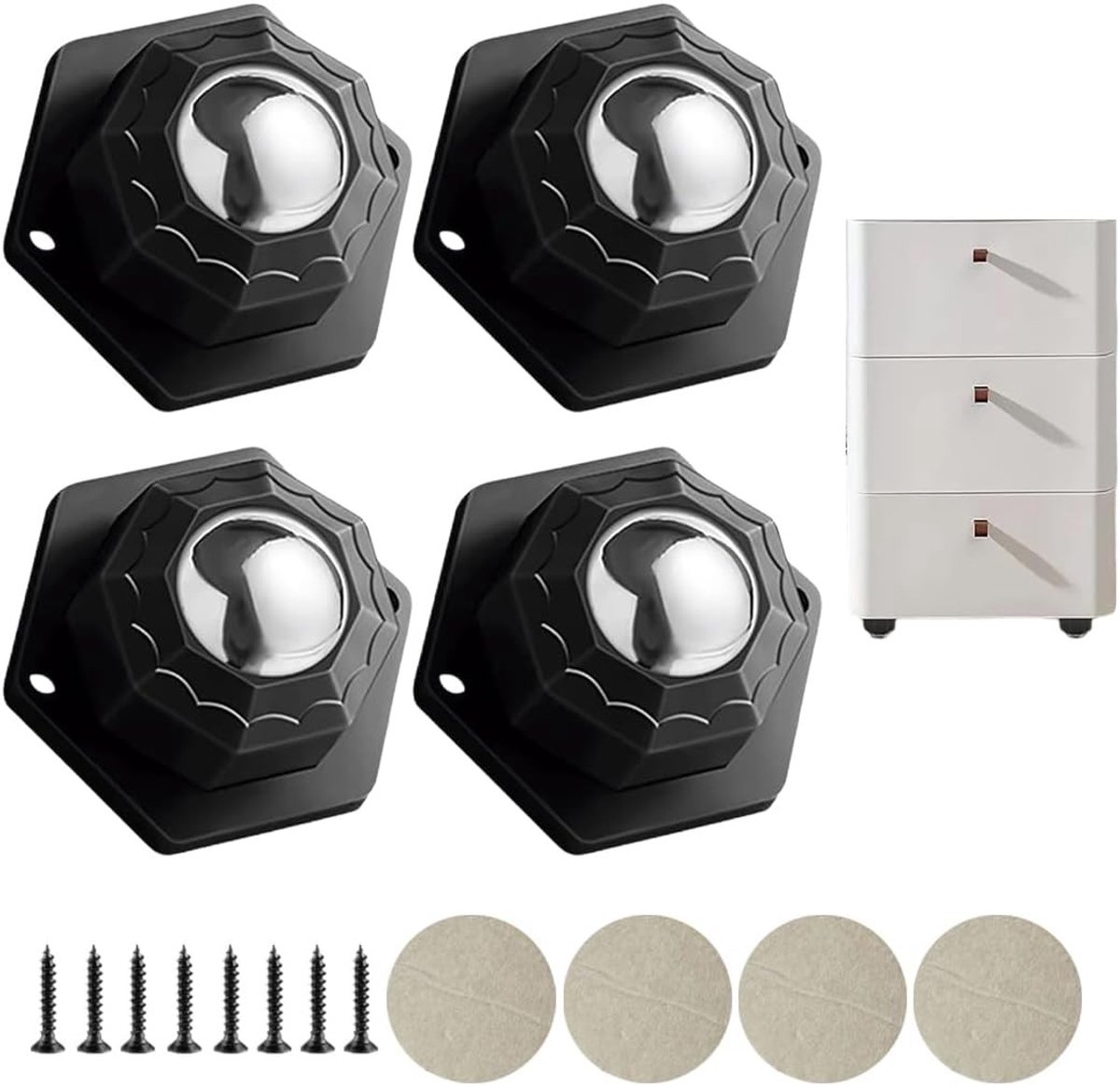 Zware meubelwielen voor meubels, 4 stuks, 200 kg belasting, 360° draaibaar, vloerbescherming en eenvoudig verplaatsen