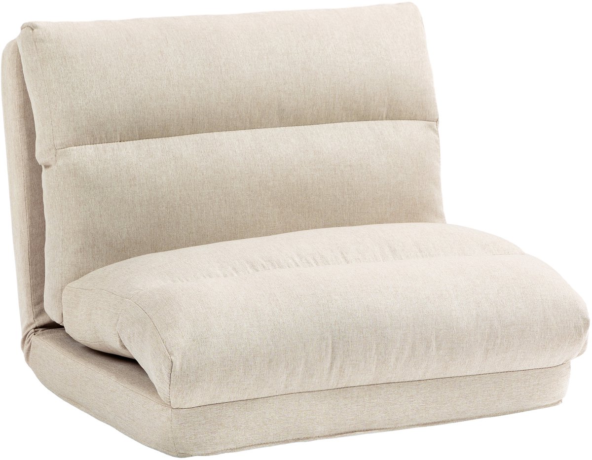 Opvouwbare luie stoel - slaapbank - hoek verstelbaar tussen 90° en 180° - stoffen bekleding - beige