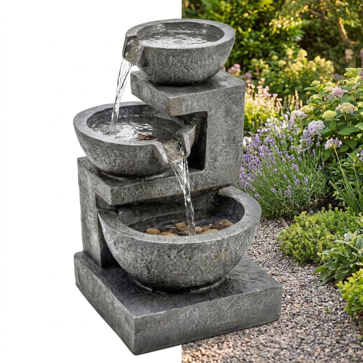 Waterornament - Voor buiten - Tuin - Water Fontein - Waterval Ontwerp - Kamerfontein - Tuindecoratie - Met Pomp - 40L x 37B x 61H cm