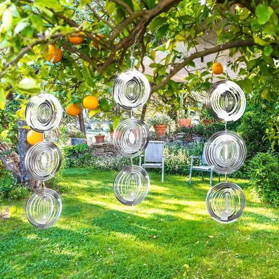Reflecterende Vogelafschrikker Windspinner Set van 3, Draaiende 3D Tuindecoratie voor Balkon en Binnenplaats, Effectieve Vogelbestrijding met Geluid en Beweging — afbeelding 3