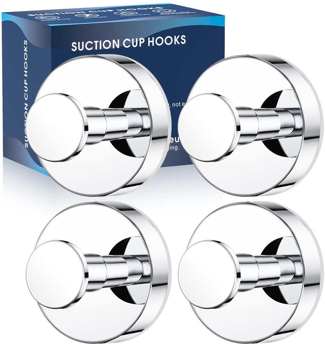 Zuignap Haken - 4 Stuks voor Handdoeken en Loofahs - Chroom