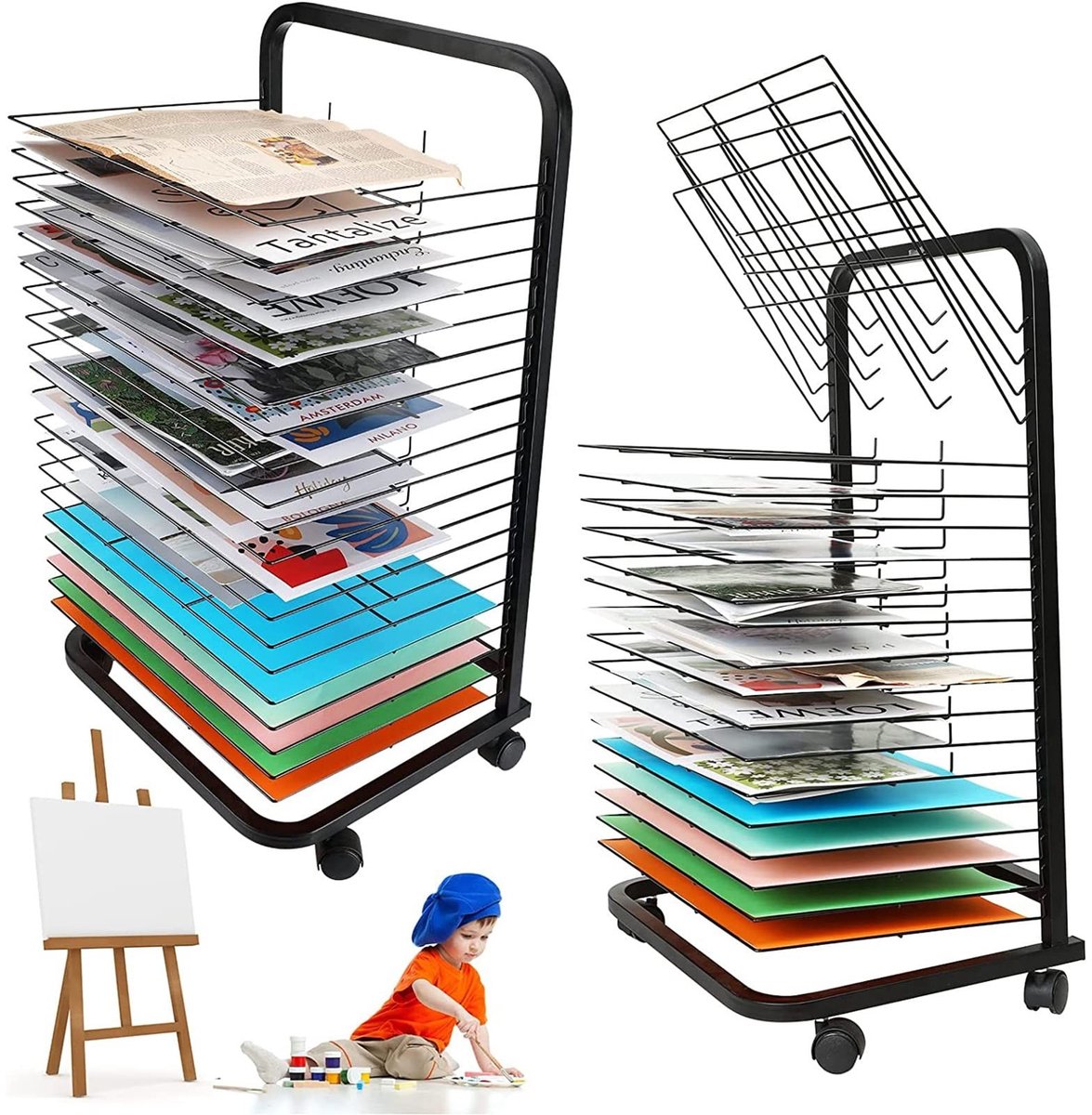 Mobiele Droogrek voor Kunst - 20 Laags Met Wielen