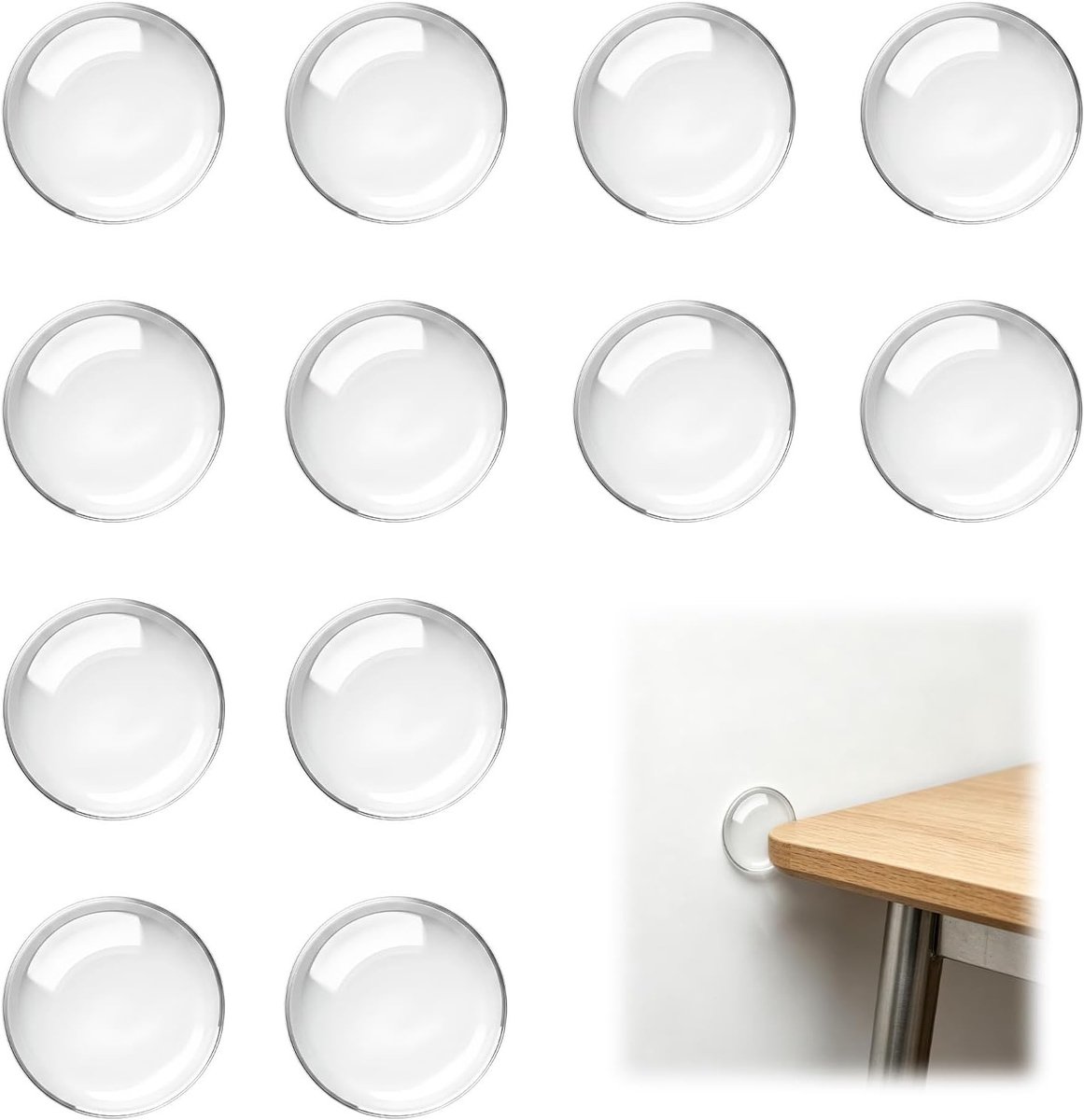 Set van 12 Transparante Deurbuffers Zelfklevend Rond 40mm x 8mm voor Wandbescherming, Schokabsorptie en Geluiddemping voor Deuren, Kasten en Meubels