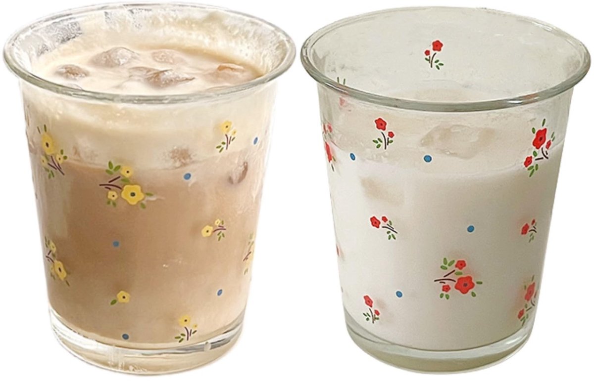 Set van 2 drinkglazen met bloemen - Voor warme en koude dranken