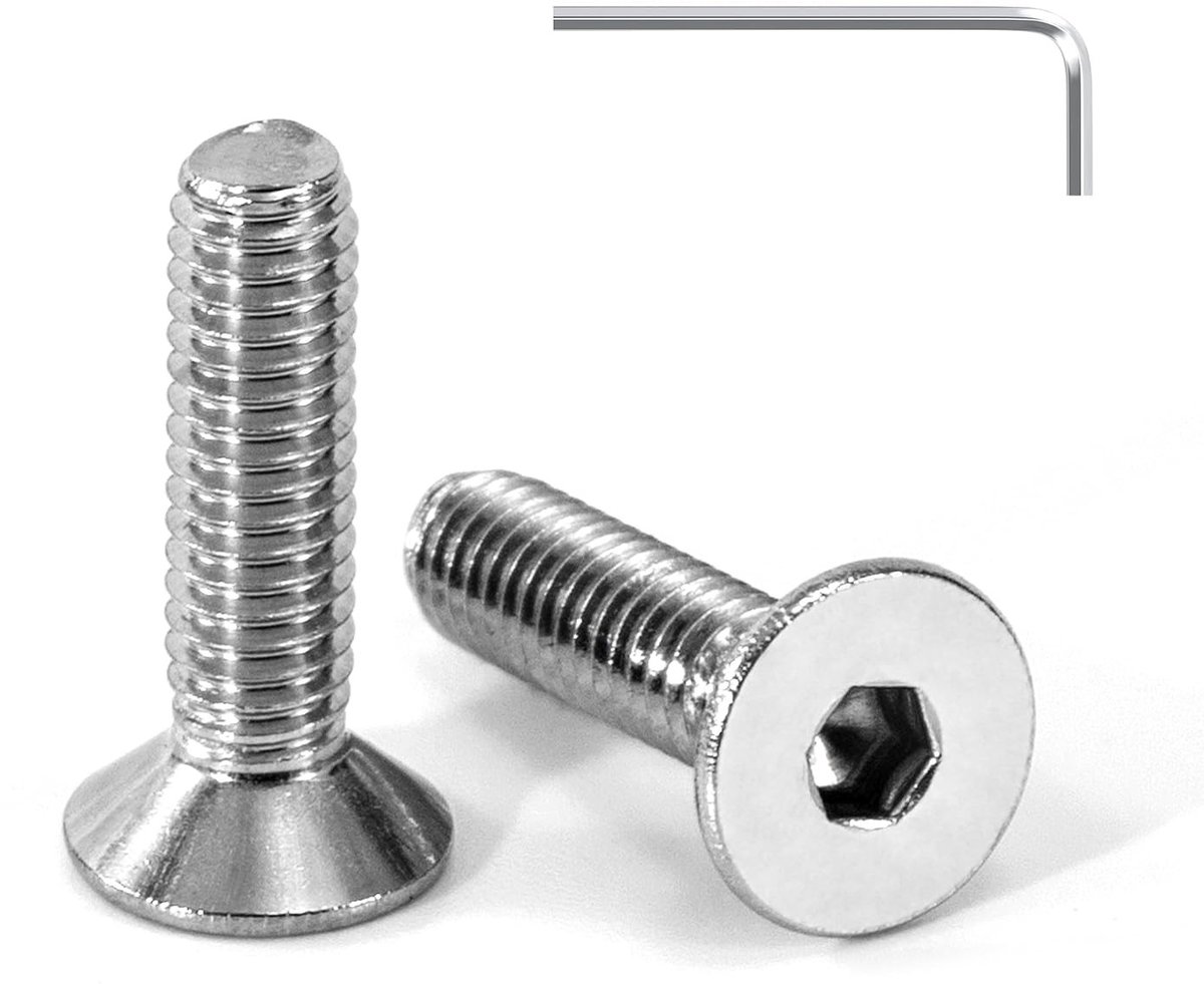 M4 x 16 mm Inbus Schroeven, RVS A2 V2A, Verzonken Kop, DIN 7991, Volledige Draad, 20 Stuks, Perfect voor Meubelmontage en Doe-Het-Zelf Projecten