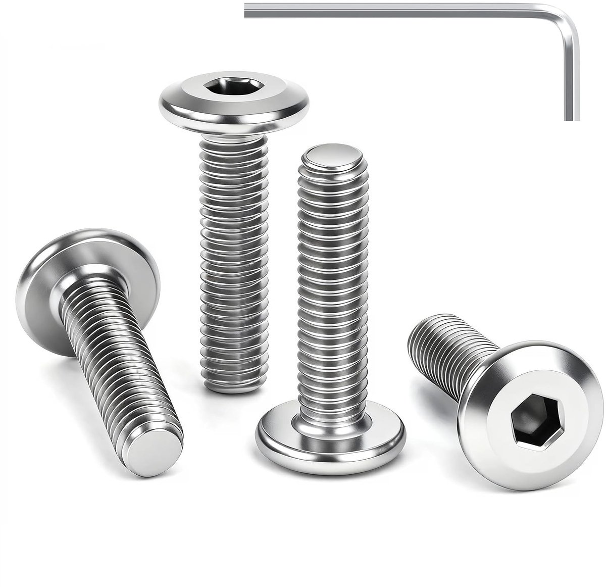 Set van 25 platte schroeven met zeskantige shank M5 x 10mm van roestvrij staal A2, volledig schroefdraad, inclusief inbussleutel voor meubelmontage en reparatie