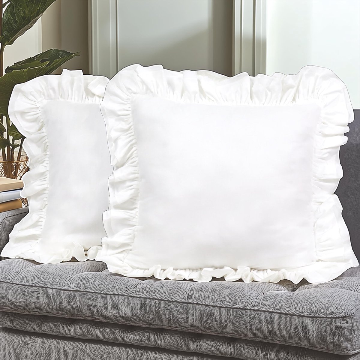 Kussenhoezen Set van 2 - 45 x 45 cm - 100% Katoen Wit