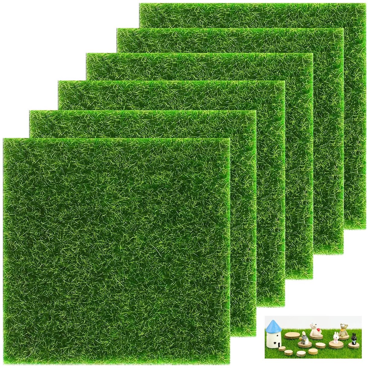 Kunstgras Miniatuurtapijt voor Tuindecoratie - 6 Stuks Groen
