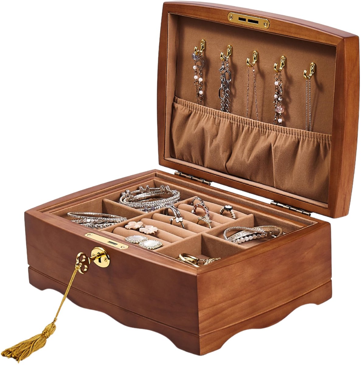 Houten sieradenbox met slot en sleutel - Antiek ontwerp