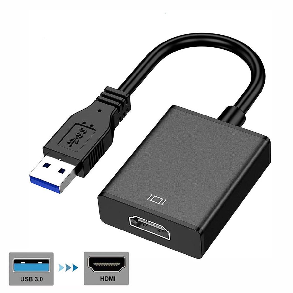 USB naar HDMI Adapter voor Full HD Video en Audio, Geschikt voor PC, Laptop en Projector, Multimonitor Converter voor Windows 10, 8, 7 en XP