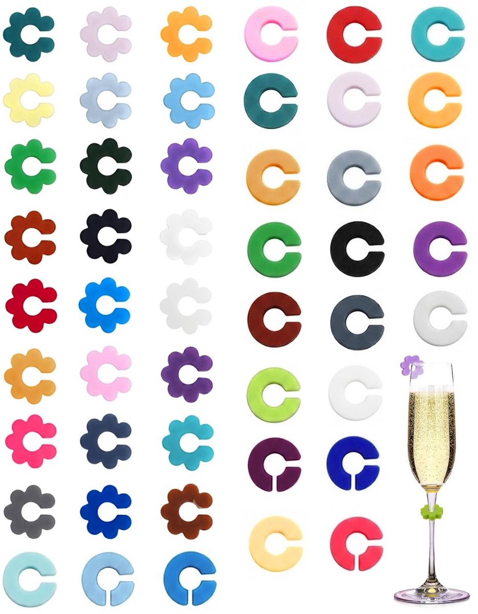 48 Stuks Silicone Wijnglas Markeringen - Meerkleurig