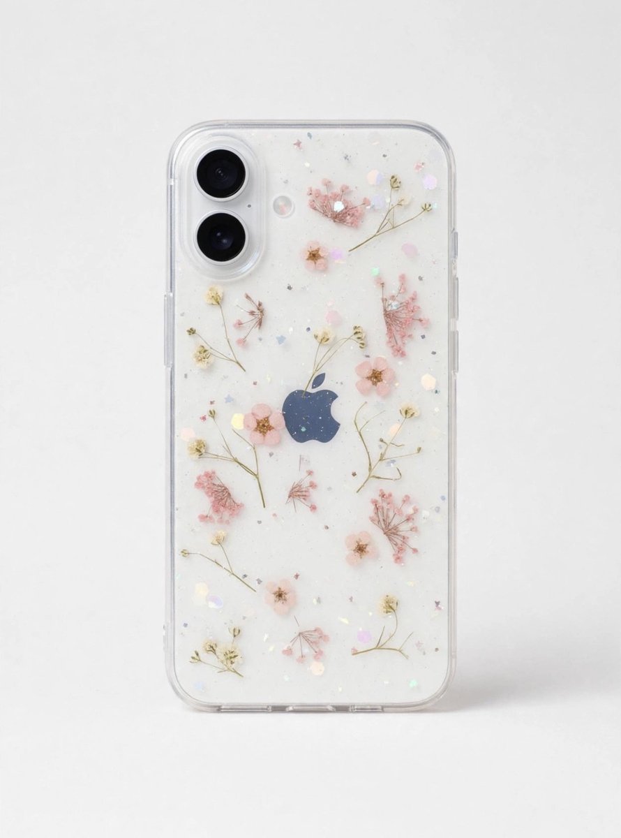 Vrolijk telefoonhoesje met roze gedroogde bloemetjes - iPhone 16