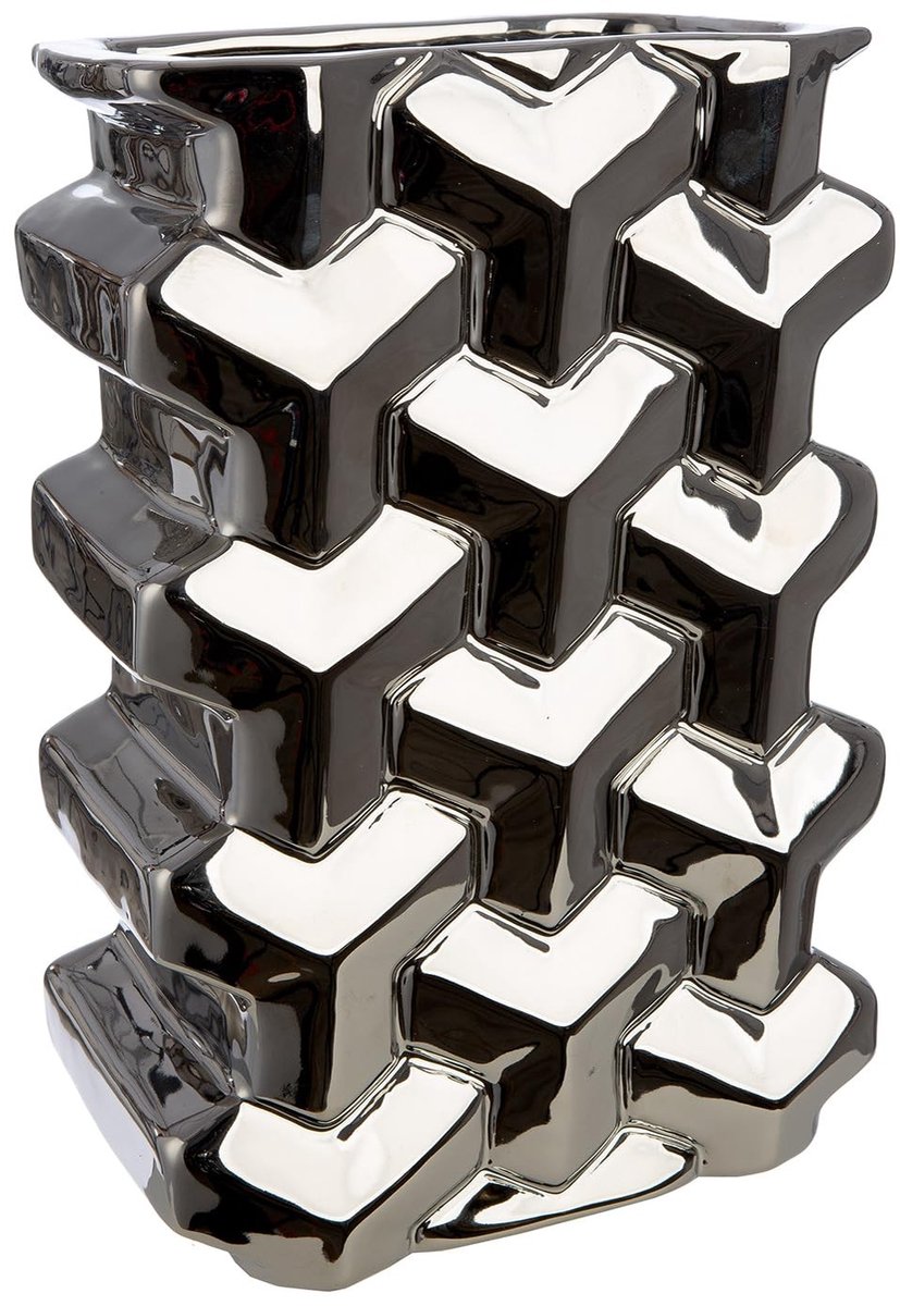 Keramische vaas Apollo 30 cm - Rechthoekig, glanzend, zilver