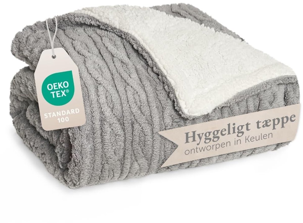 Fleece Dekentje - Kabelbrei Look - 220x240 cm - Oeko-Tex Gecertificeerd