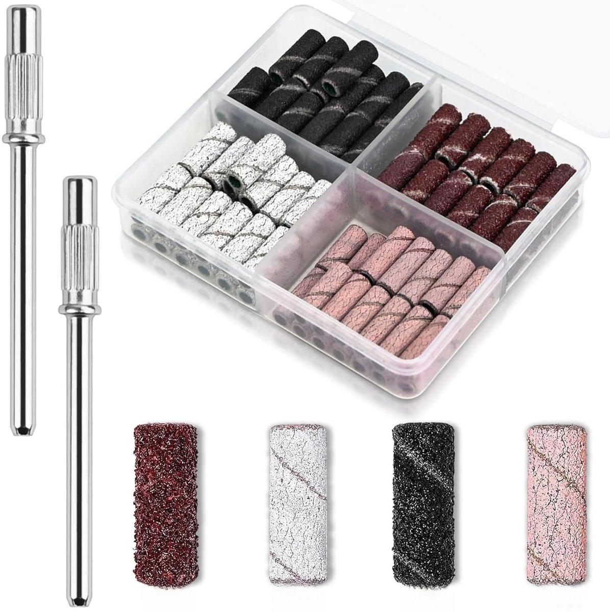 100 Stuks Schuurmoffen voor Nagelverzorging, Diverse Grits voor Manicure en Pedicure, Inclusief 2 Stuks 3 mm Boor