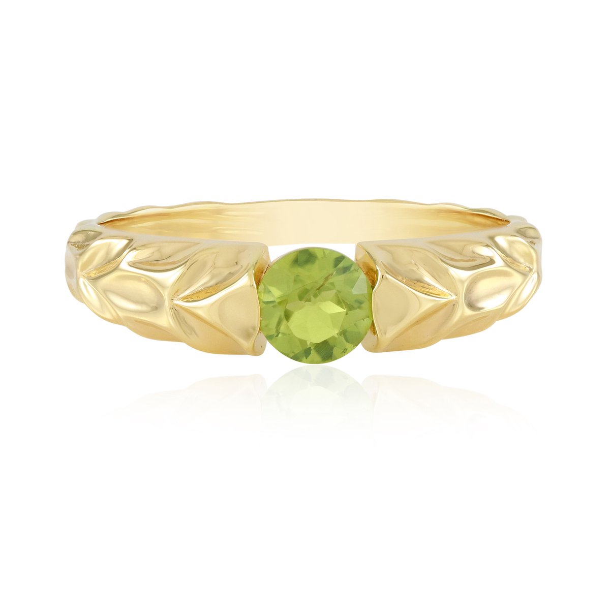 Cavill - Zilveren Ring met 0,477 ct Peridoot - 925 Sterling Zilver Verguld - Elegante Ronde Peridoot Ring - Fijn Zilver Sieraad Dames