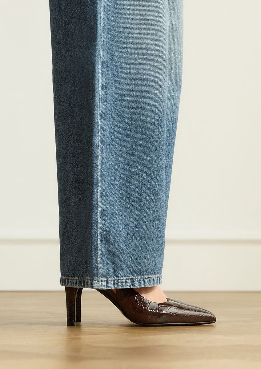 Manfield - Dames - Bruine croco lakleren slingbacks - Maat 37