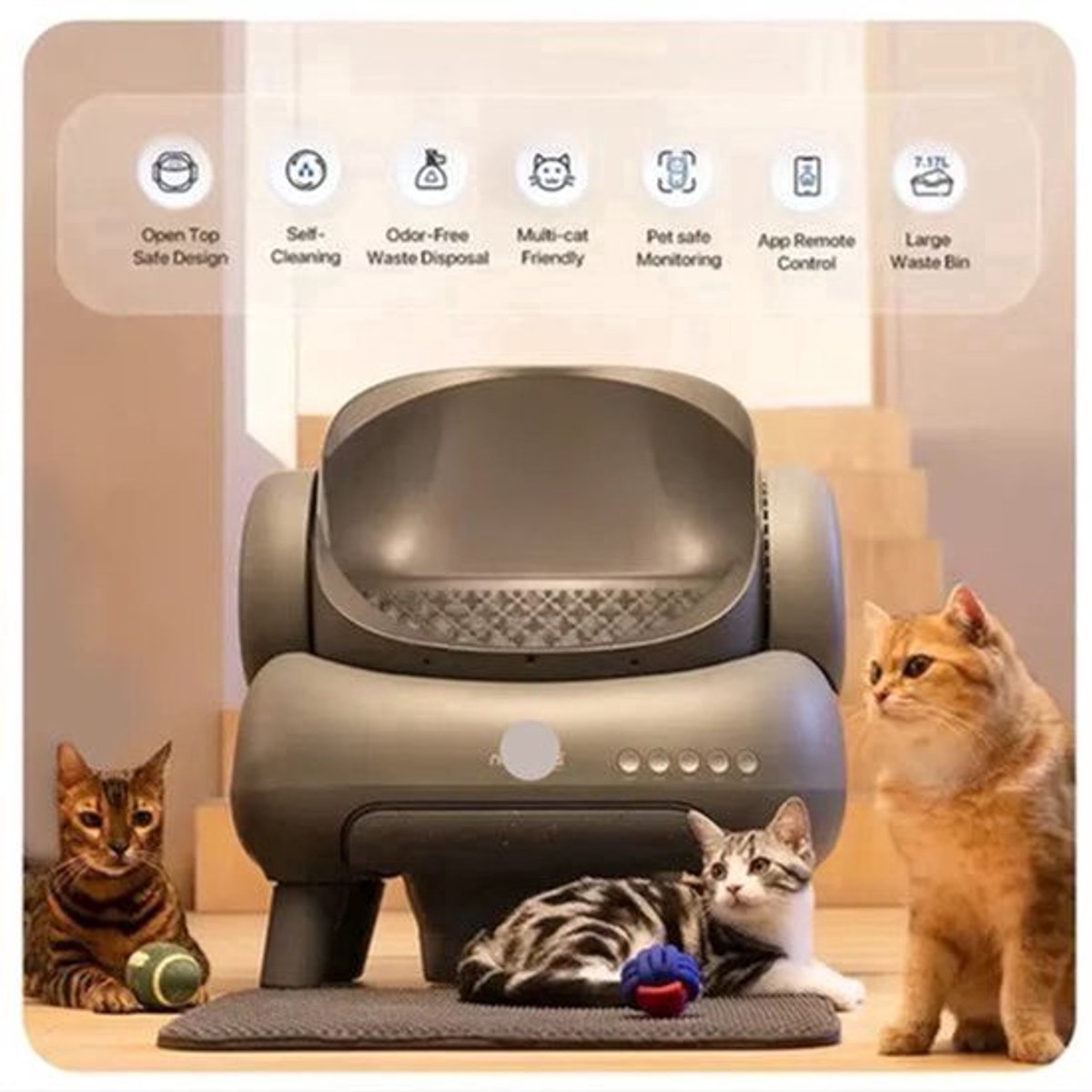 Kattenbak – Kattentoilet – Zelfreinigende Kattenbak – Automatische Kattenbak – Hop-in Kattenbak – Grote Capaciteit 12L – Duurzaam ABS Plastic