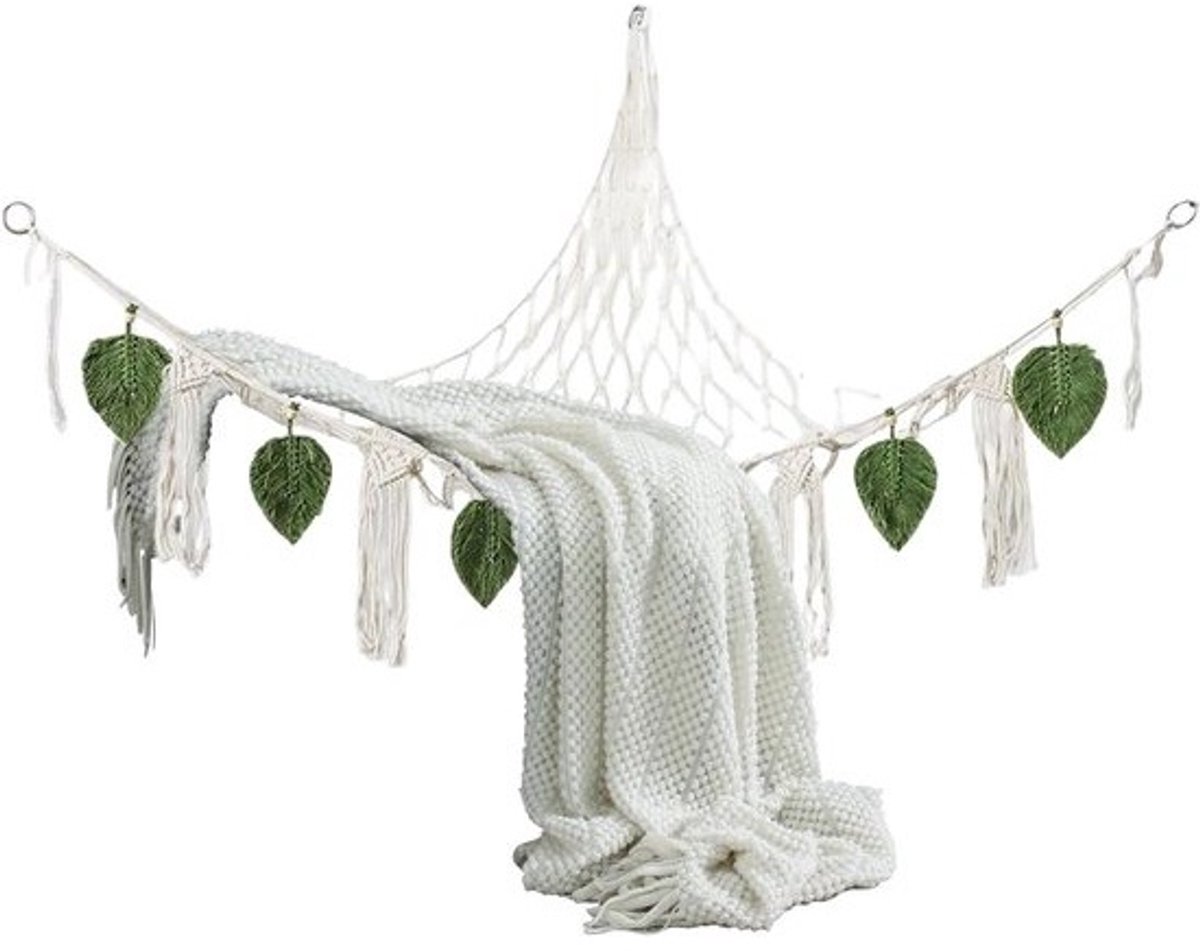 Knuffel Hangmat - Speelgoed Net - Opbergen Knuffels - Boho Macrame Stijl - 140x110cm - Wit Groen