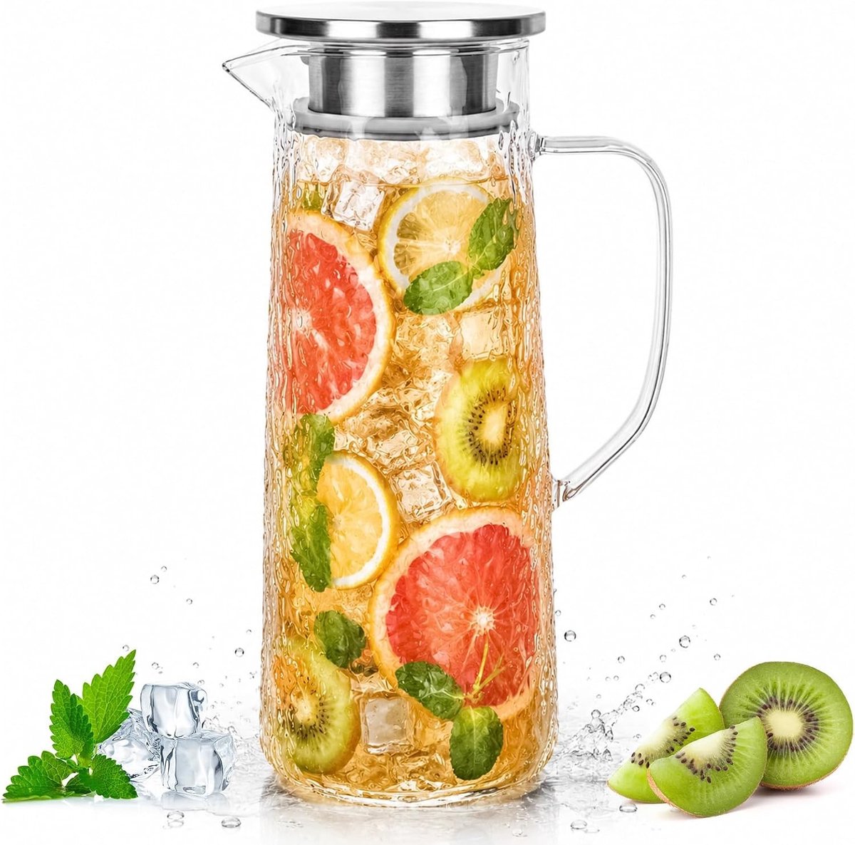 Elegante 1.5L Glazen Decanteerkan van Borosilicaatglas met Deksel voor Water, Sap en Thee
