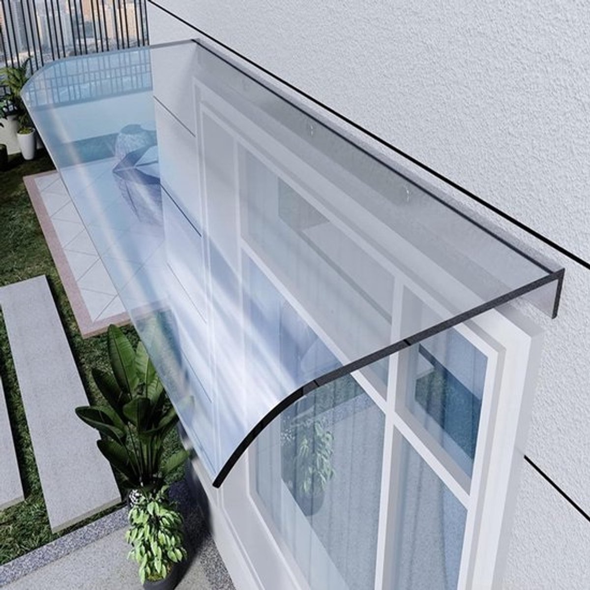 Voordeurluifel Transparant - Regenkap Deur - Bescherming Tegen Regen - Gebogen Polycarbonaat - 40x250cm - Transparant