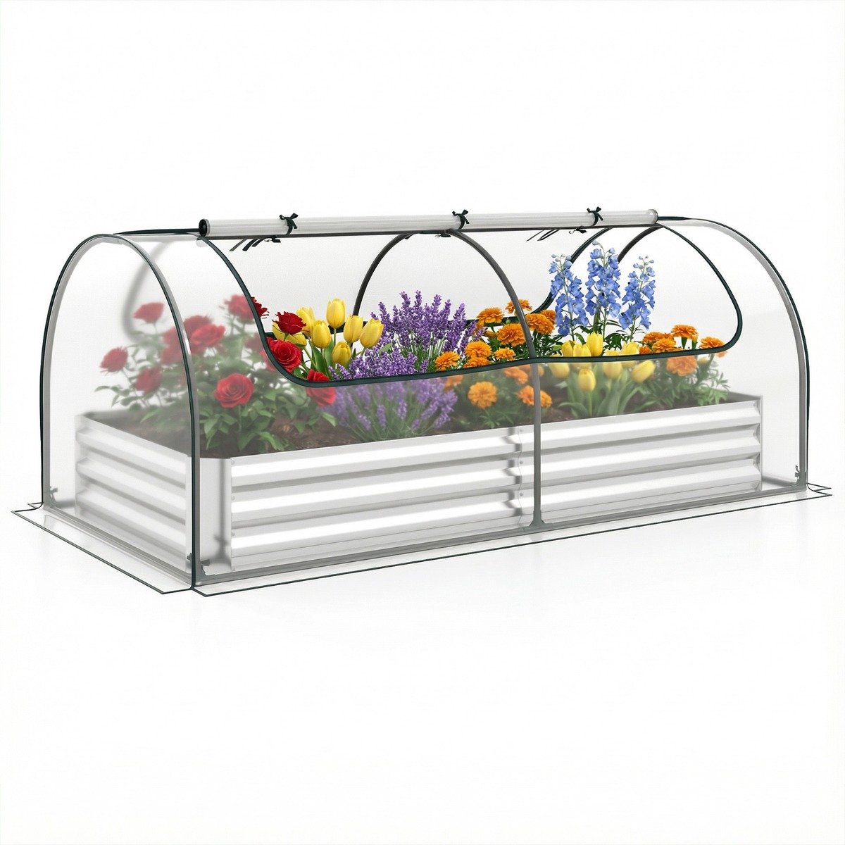 SureDeal® - Tuinier - Verzinkt Verhoogd Plantenbed - Afdekking Plantenbak - Minikas - 202x101x81 cm - Groen & Zilver