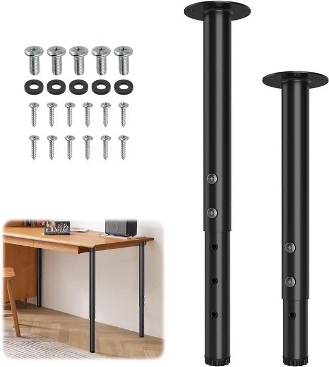 Verstelbare Tafelpoten - Bureaupoten Meubelpoot - Meubels Opknappen - Zwaar Belastbaar - 38 cm - 584 cm - Zwart