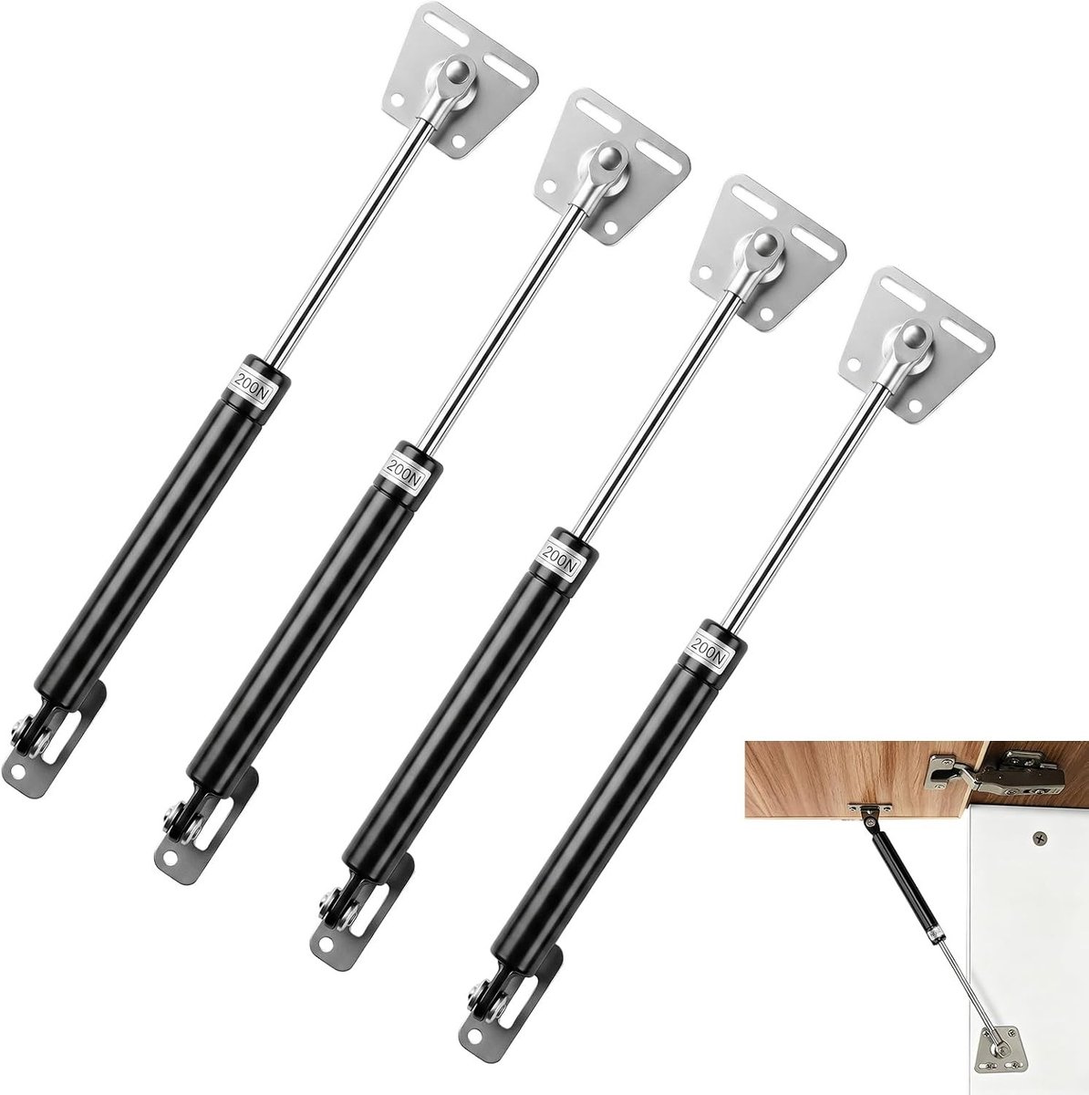 Hydraulische Schokdempers voor Keukendeuren - 4 Stuks, 280mm, 200N, Ideaal voor Keukenmeubels en Kasten met Schroeven en Gasveren