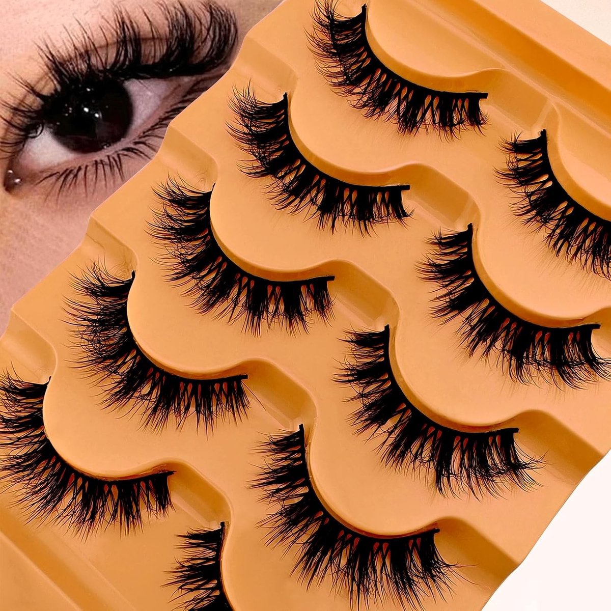 5 Paar 3D Valse Wimpers voor een Natuurlijke Look, Krullende Kat-Oog Wimpers met D-Curl en Volumineuze Effecten