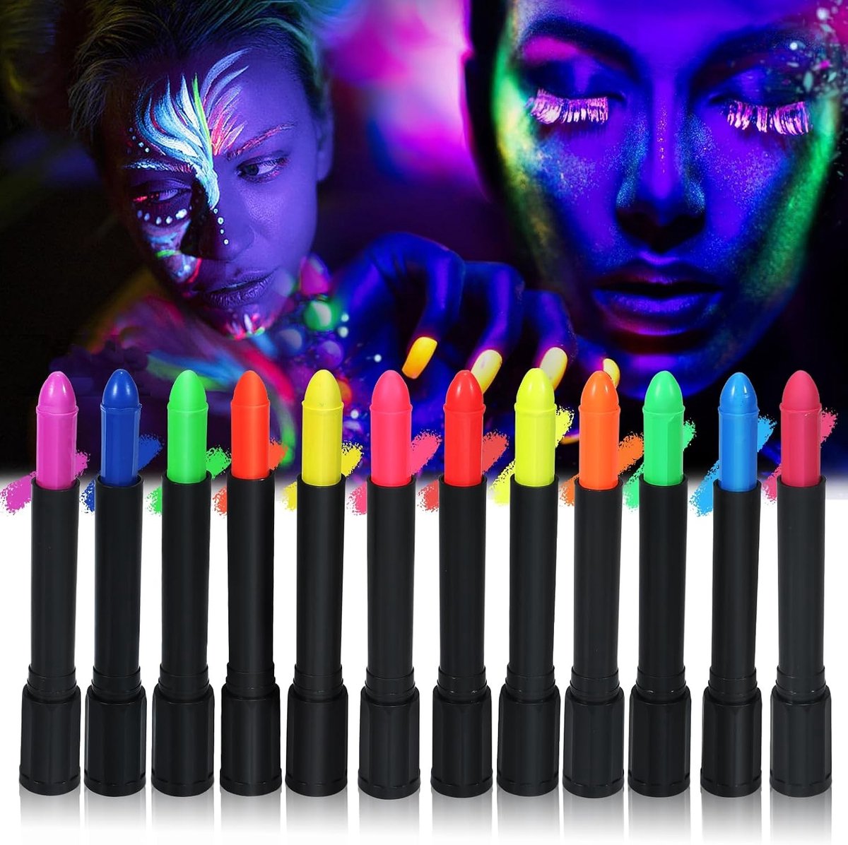 Kleurige Kindergezichtsverf, Artistieke Make-up Potloden, Veilig en Wasbaar voor Carnaval, Verjaardag en Halloween (12 UV Kleuren)