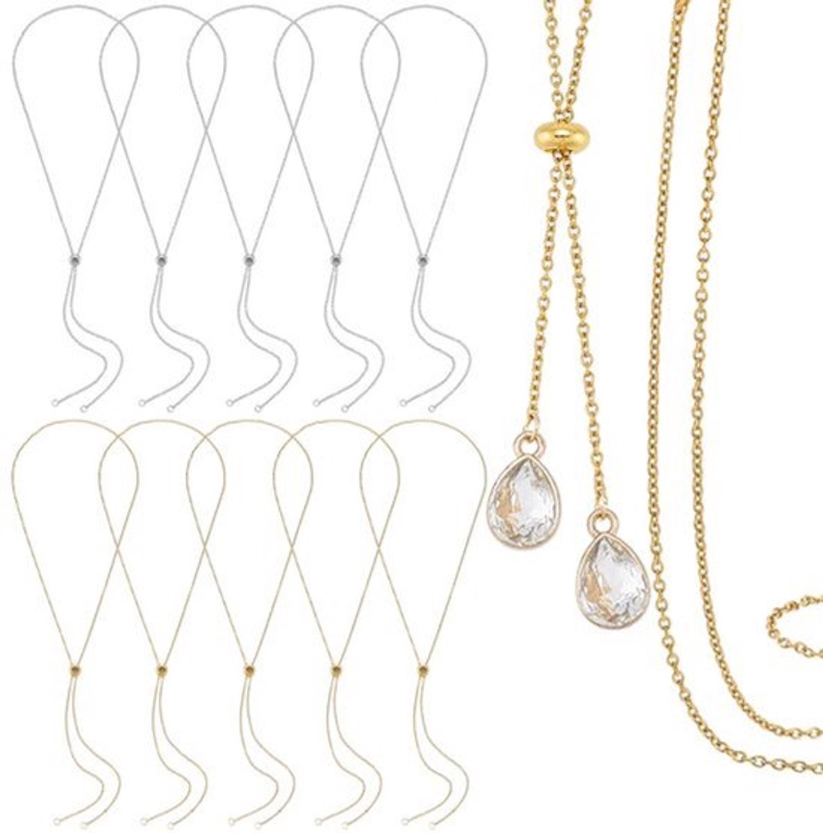 Y-ketting 12 stuks 925 sterling zilver - Verstelbare lange schuifkettingen met stopperkralen - Sieraden voor vrouwen