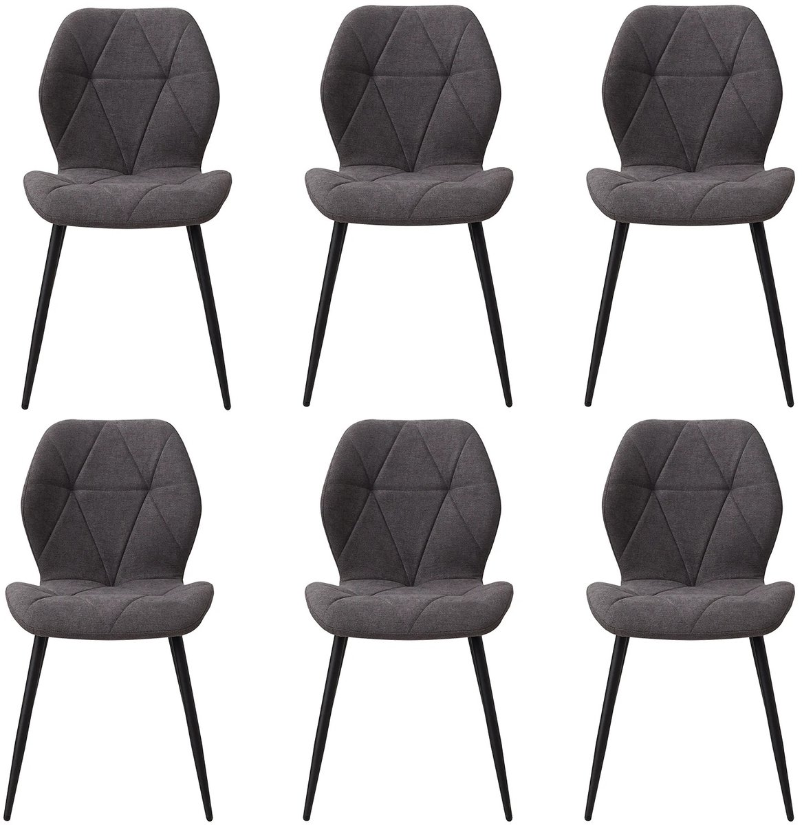 Brandistry - Eetkamer Stoelen - Stoelen - Eetkamer - Set Van 6 - Moderne Eetkamerstoelen - Stalen Poten - 48x42x86 - Donkergrijs