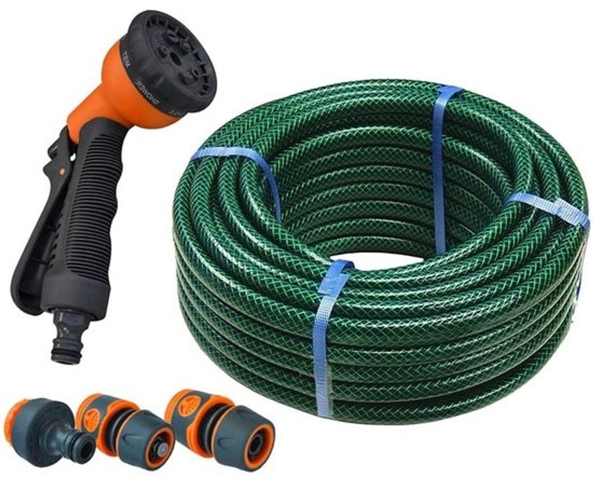 Slangkit met Spuitpistool - Tuinslang Set - Water Geven - Versterkt Materiaal - 20 Meter - Groen