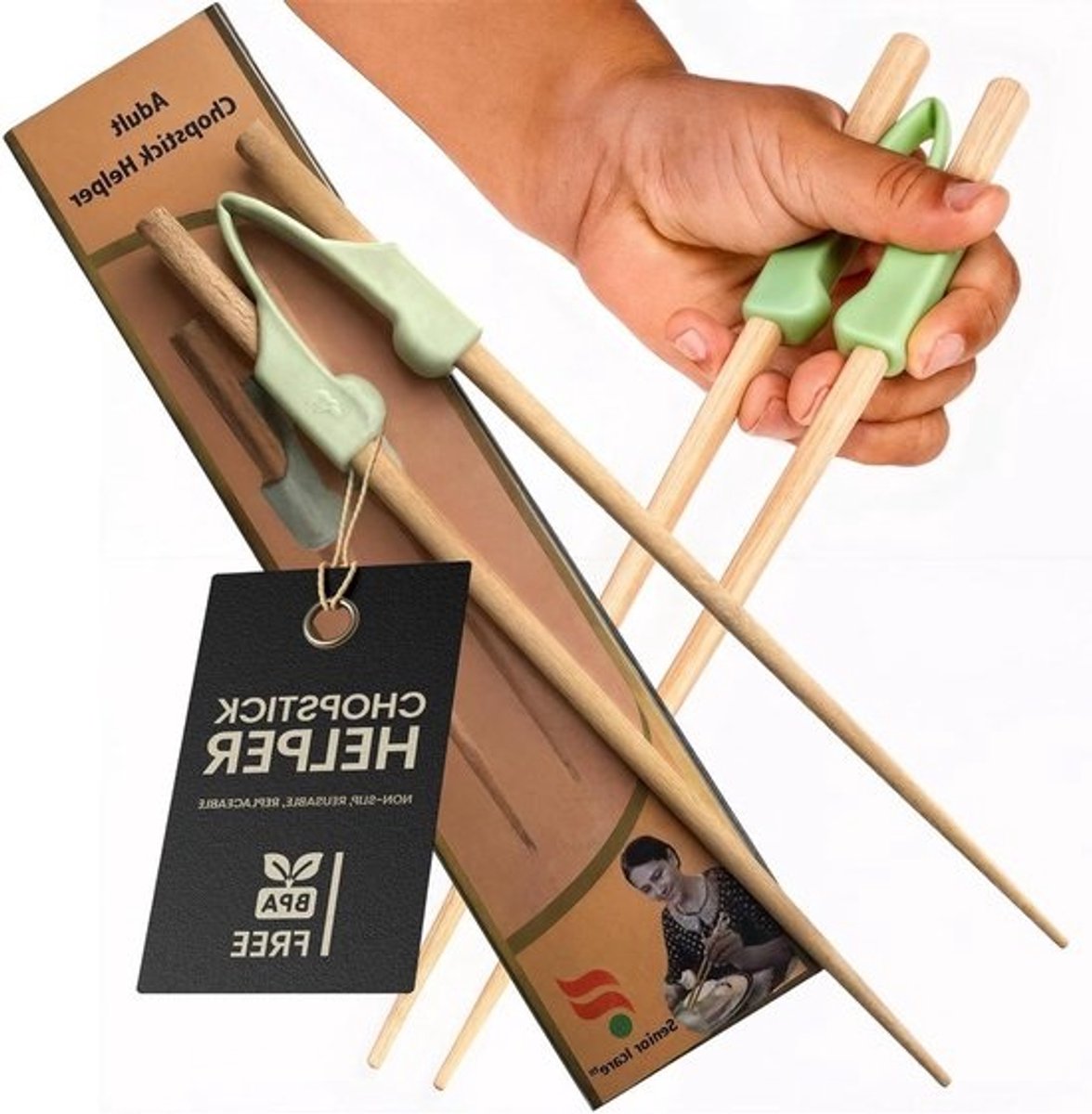 Eetstokjes Helper - Eetstokhulp Ouderen - Onafhankelijk Eten - V-vormig Scharnier - 23 Gram - Lichtgroen