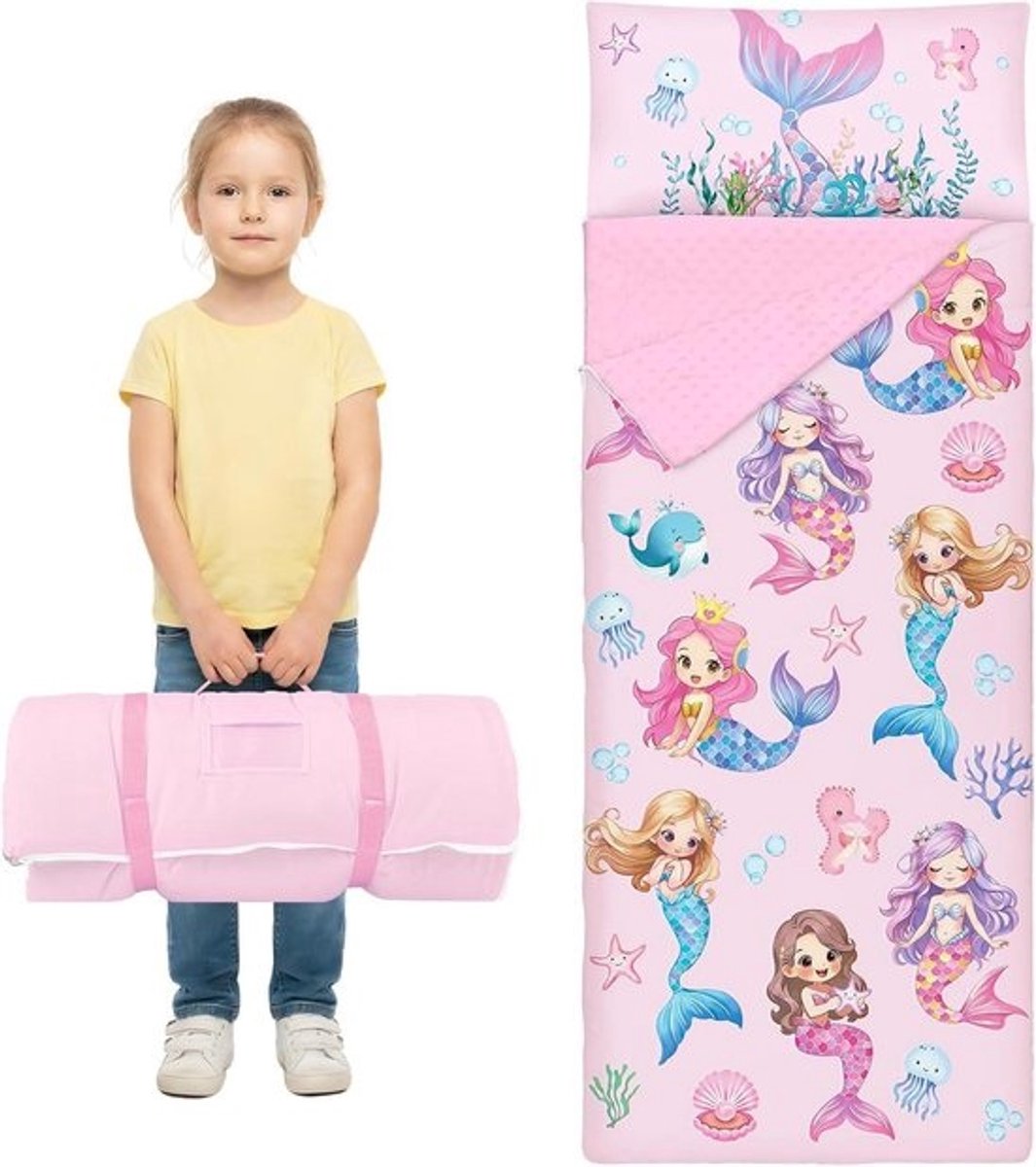 Nap Mat Kinderen - Slaapzak peuter - Oprollen en meenemen - Afneembaar kussen - 150 x 60 cm - Zeemeermin