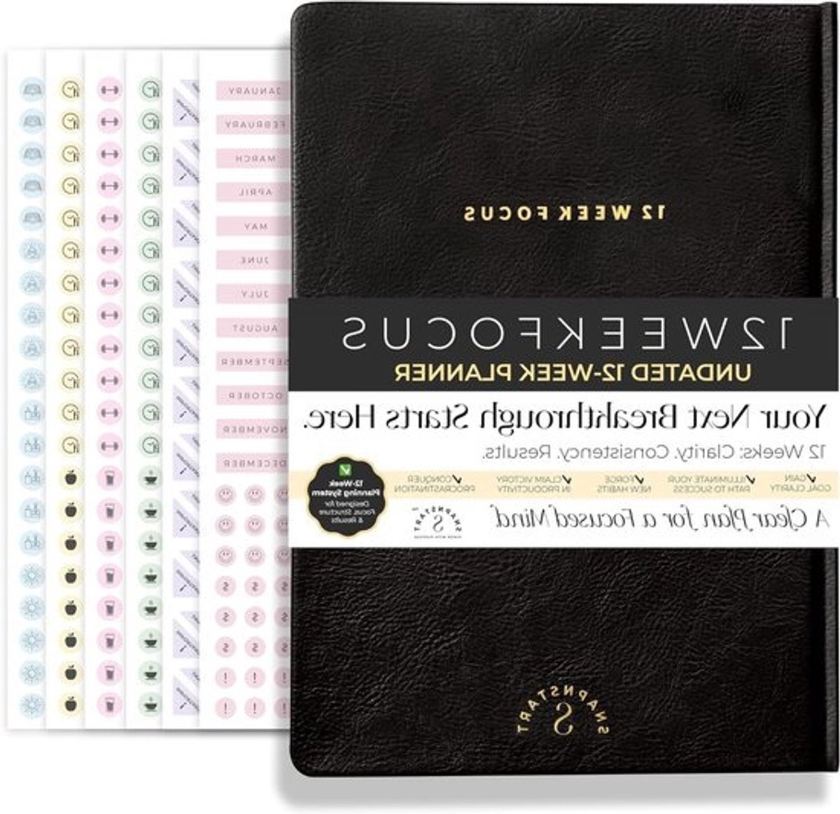 Focus Planner - Projectplanner Dagplanner - Doelen Bereiken - 12 Weken Focus - 7 x 10 Inch - Zwart