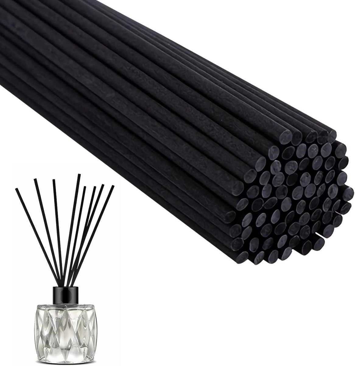 150 Stuks Natuurlijke Wicker Geur Diffuser Sticks voor Aromatherapie - Riet Sticks 20cm x 3mm Zwart, Ideaal voor Essentiële Olie en Geurverspreiding
