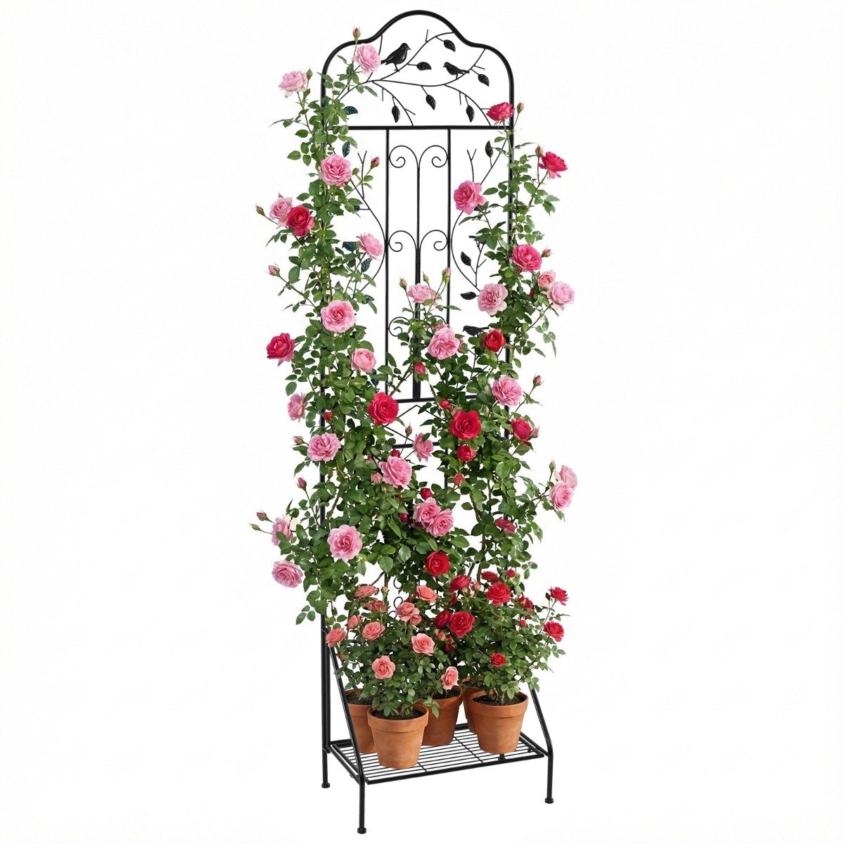 SureDeal® - Tuinier - Plantentrekwerk Vrijstaand Metalen - Opklapbare Planken Kantelbeveiliging - GGondankers - 50x30x189,5 cm - Donkerbruin