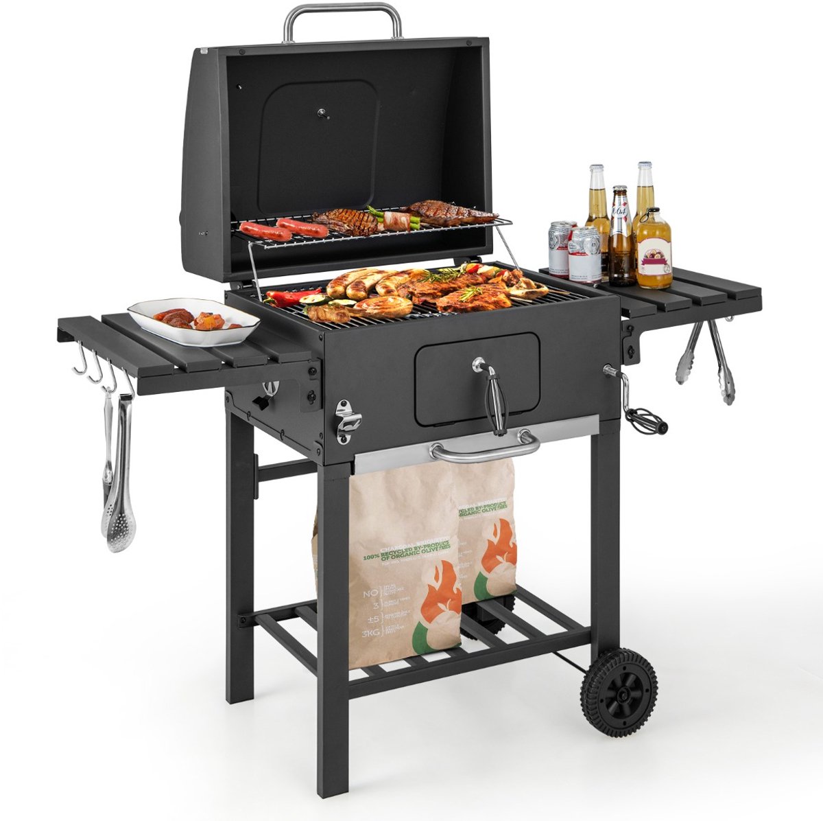 SureDeal® - Kamper - XXL Houtskoolbarbecue - Buiten Groot Kookoppervlak - Picknick Camping Terras - 128x54x117 cm - Zwart