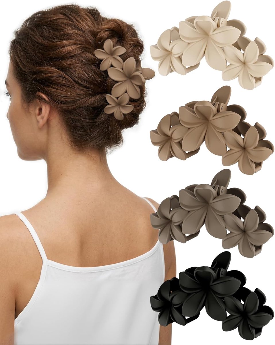 Bloemvormige Haarclips 4 Stuks, Grote Haarklemmen 10 cm, Sterke Grip voor Dik Haar, Matte Afwerking, Zomer en Vakantie
