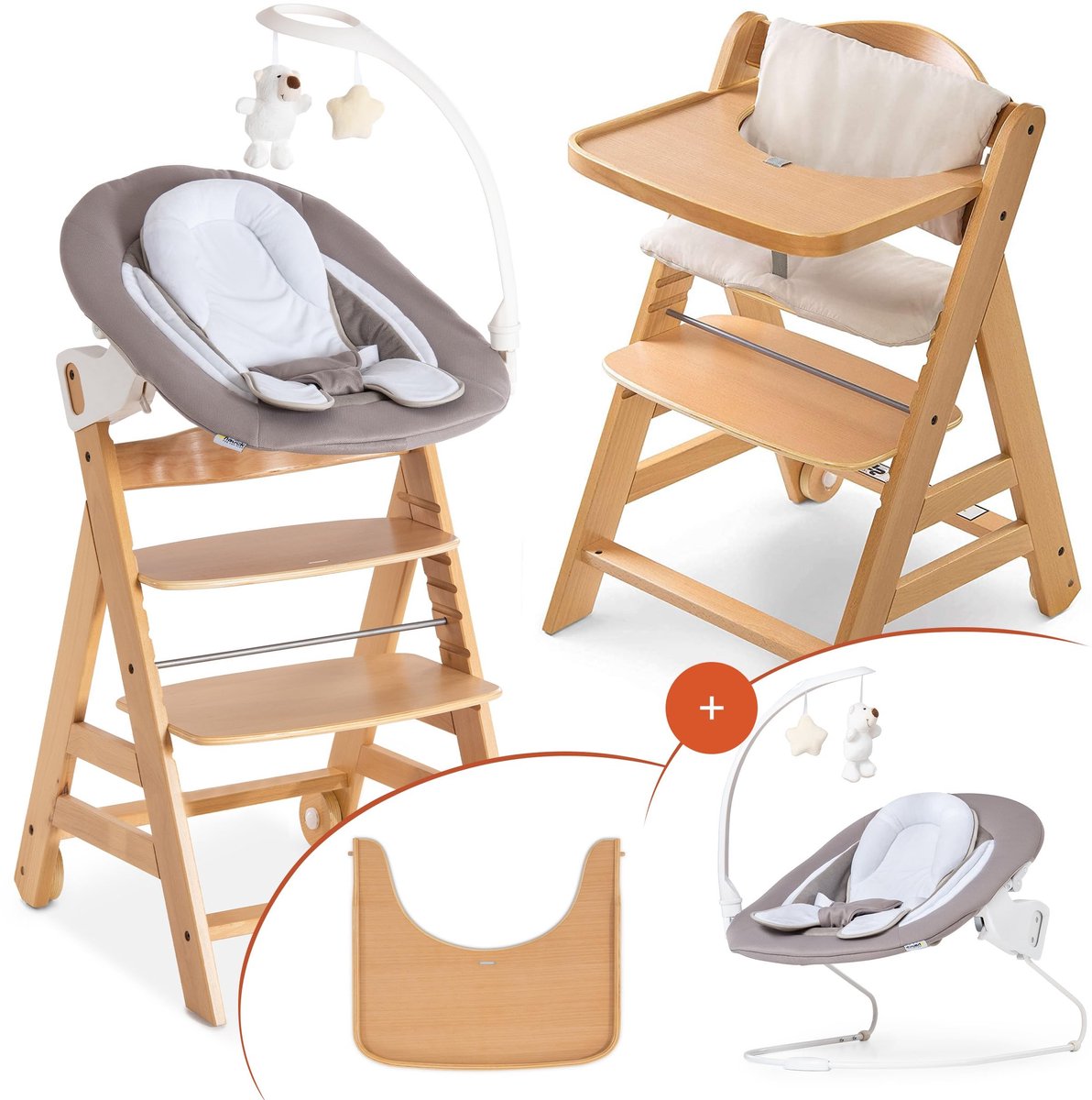 Babystoel met Newborn Set - Houten Groeistoel met Rocker en Speelboog